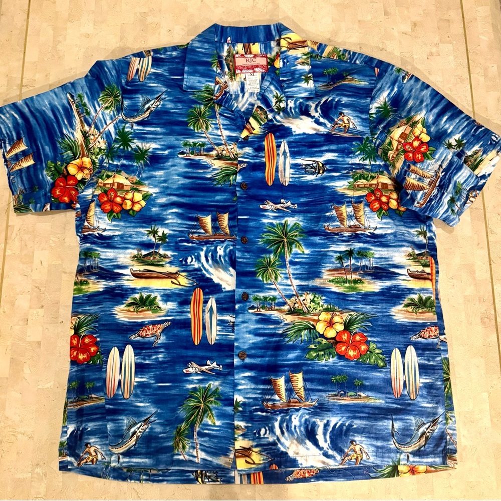 RJC Made in Hawaii Authentic Men's Tropical Cotton Button Down Shirt Surfers  XL